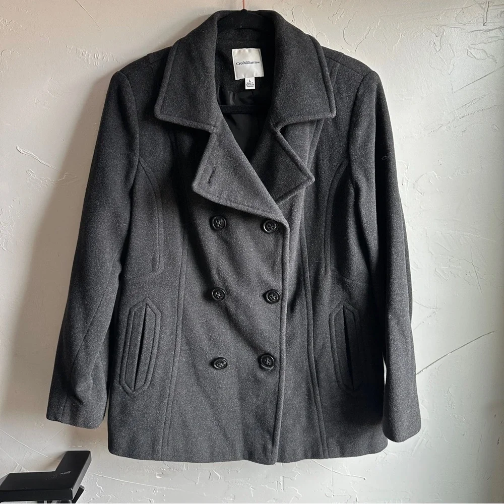 Charcoal Wool Blend Peacoat Dark Academia Classic Timeless Coat L Croft & Barrow